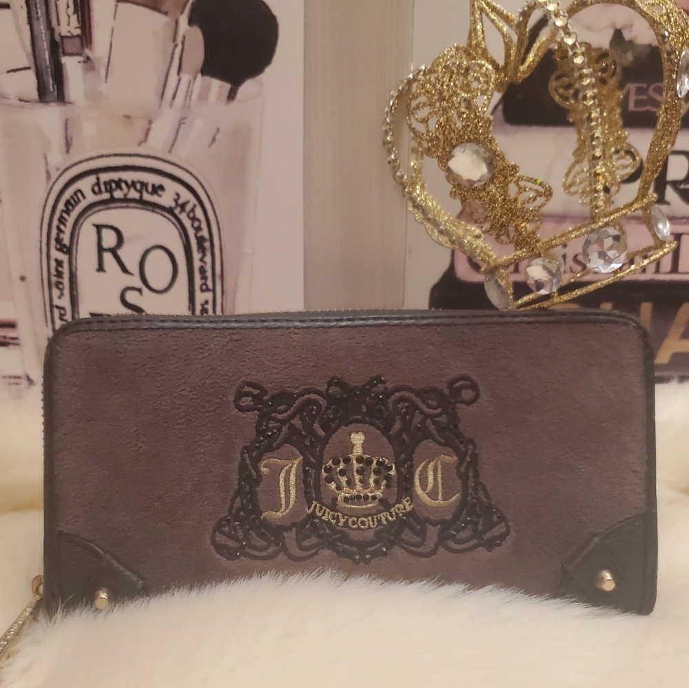 Juicy Couture Brown & Bling Velour Wallet!